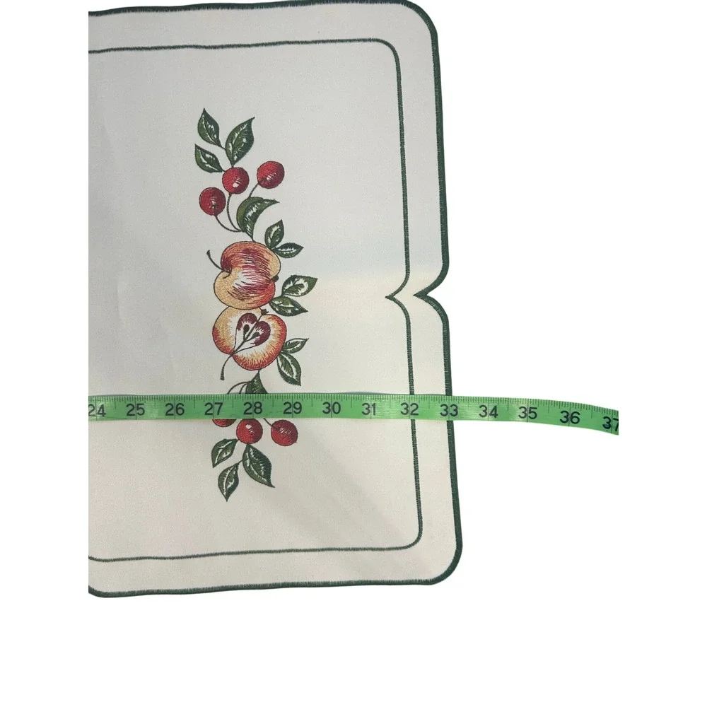Table Runner Cream Embroidered Fruit Apple Cherry‎ Scalloped Country Farmhouse